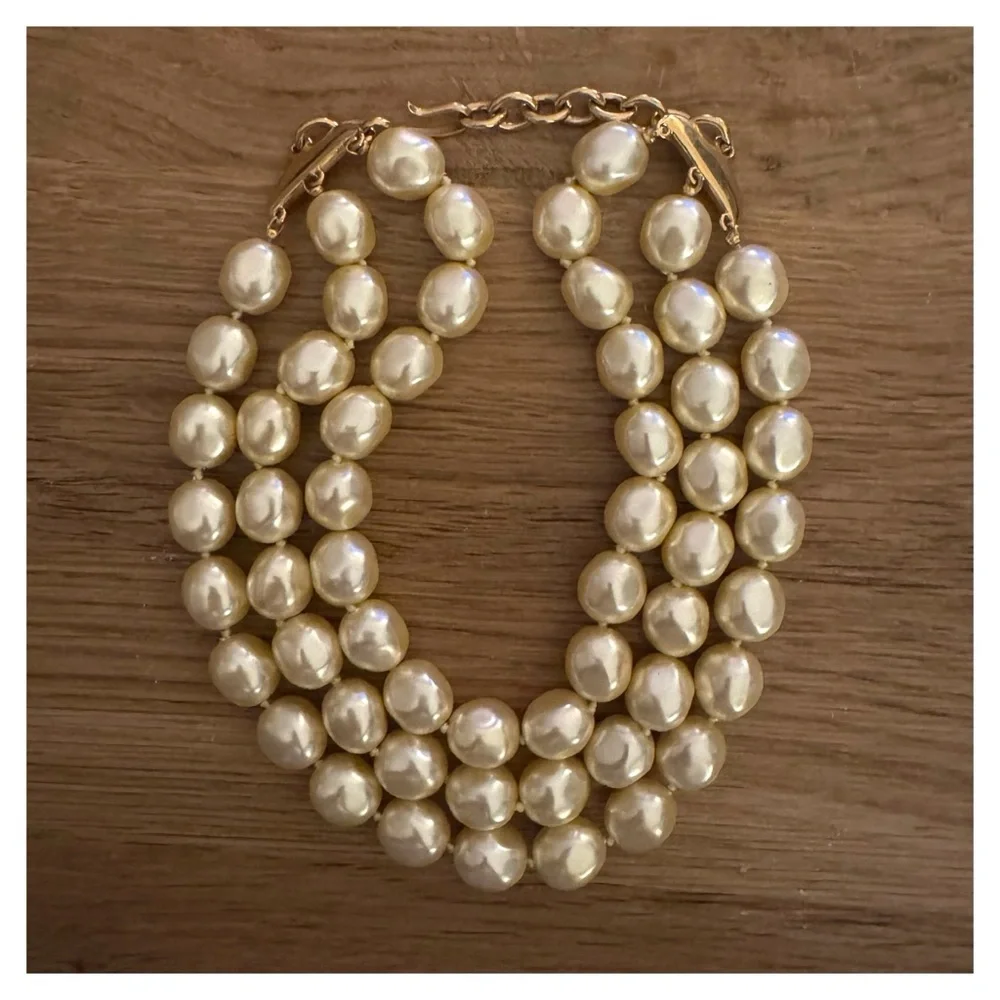 Vintage Monet Triple Strand Pearl Choker - Picture 2 of 13